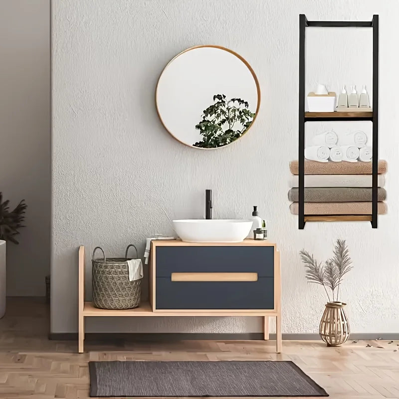 French Country Two Layer Carbon Steel Wall Mounted Towel Rack