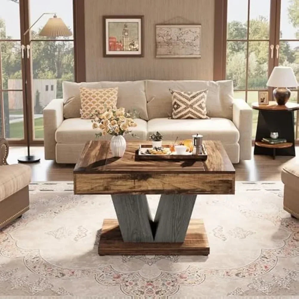 Square Wood Coffee Table For Living Room Modern Center Table