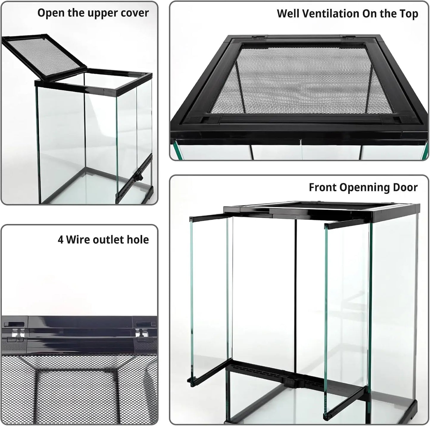 Vertical Glass Reptile Terrarium With Front Door Top Screen Vent