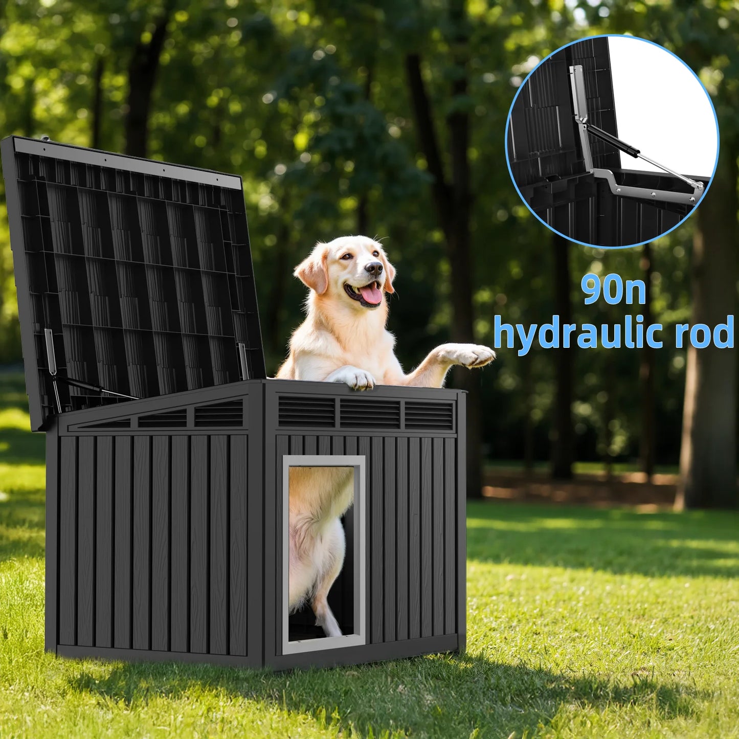 NONECN Resin Dog House With Hydraulic Rod Outdoor Kennel