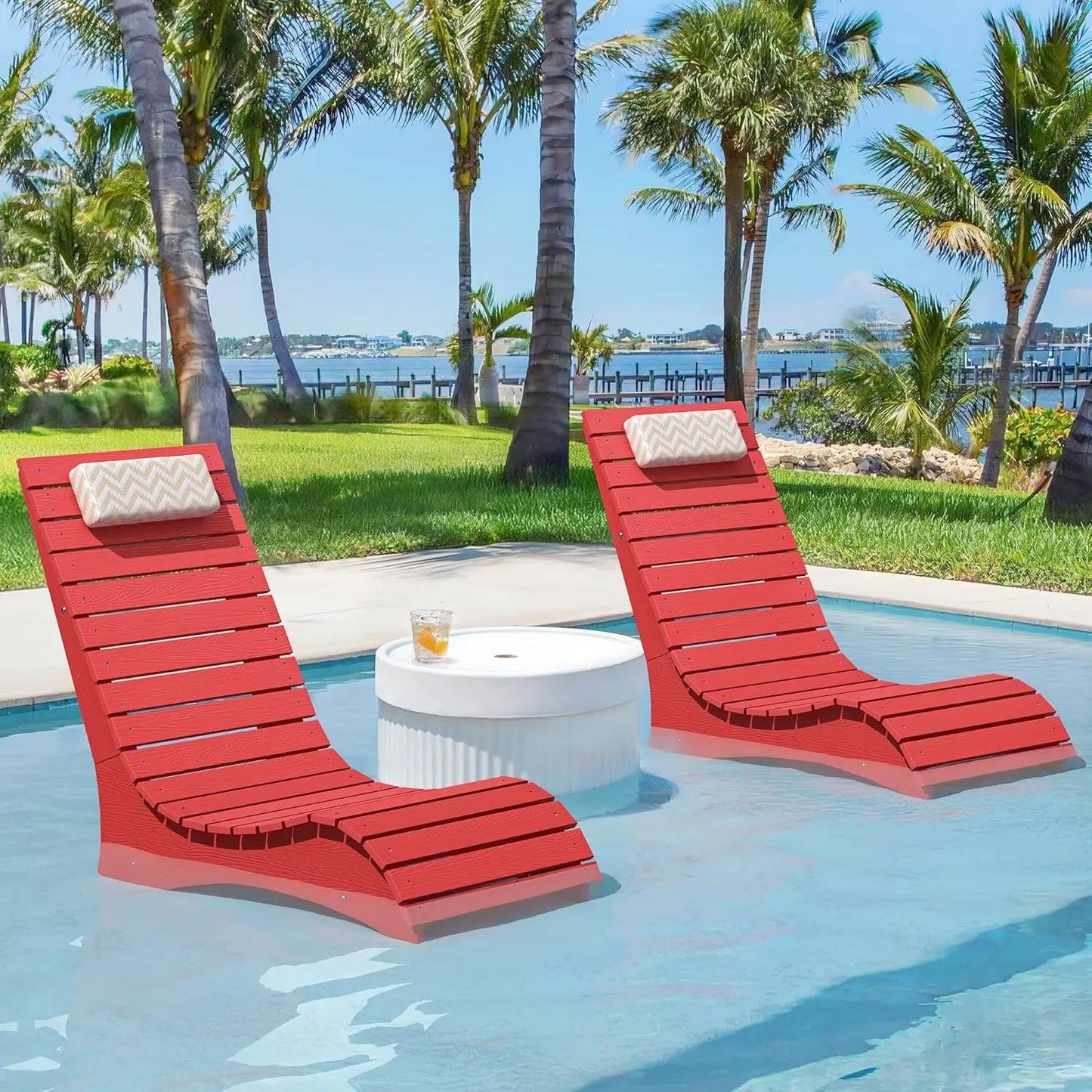 Pool Lounge Chairs Set of 2 With Headrest for Poolside