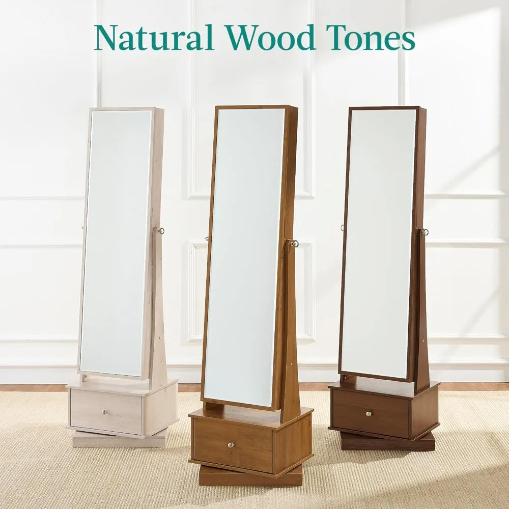 360 Swivel Mirrored Jewelry Cabinet Armoire With LED Mirror