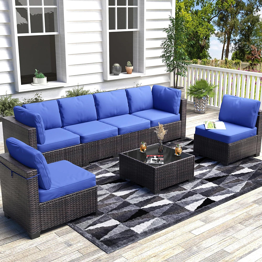HiMISS 7-Piece PE Rattan Patio Set With Cushions Coffee Table