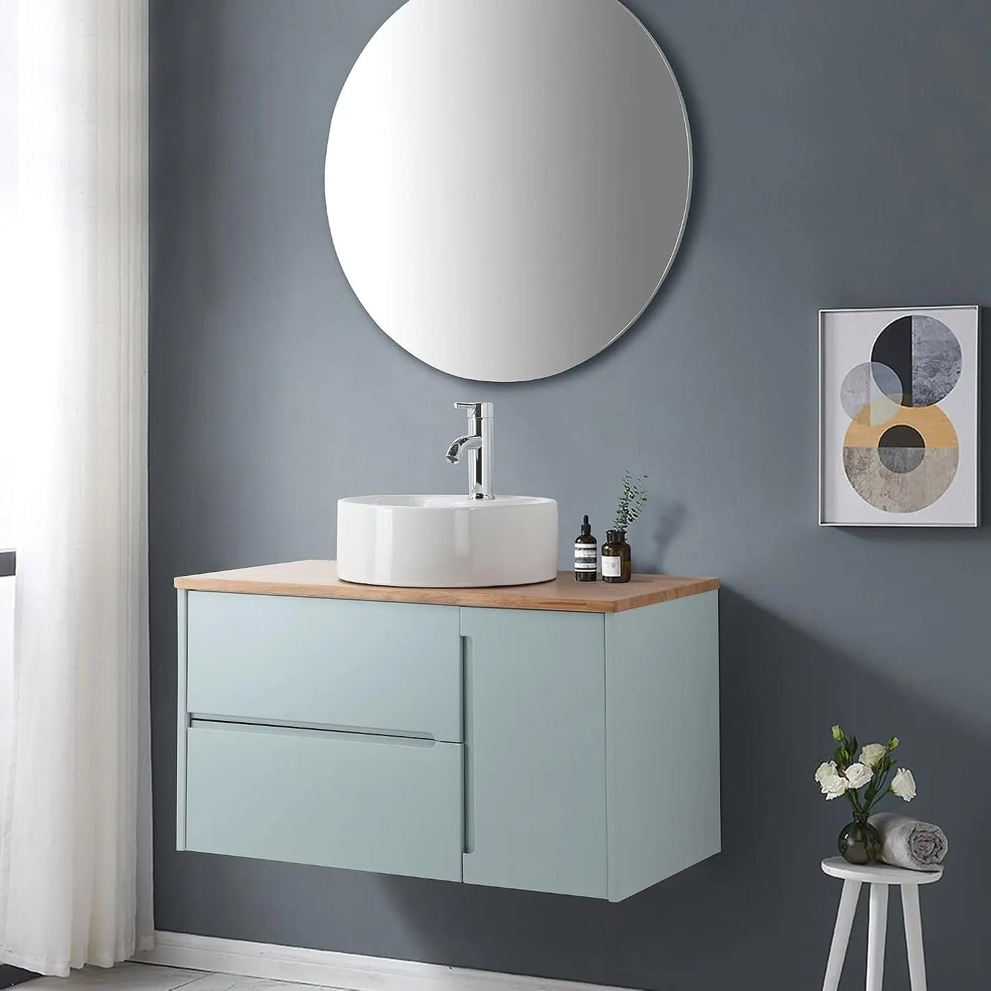 Custom Modern Freestanding Bathroom Vanity With Sink And Oval Vessel