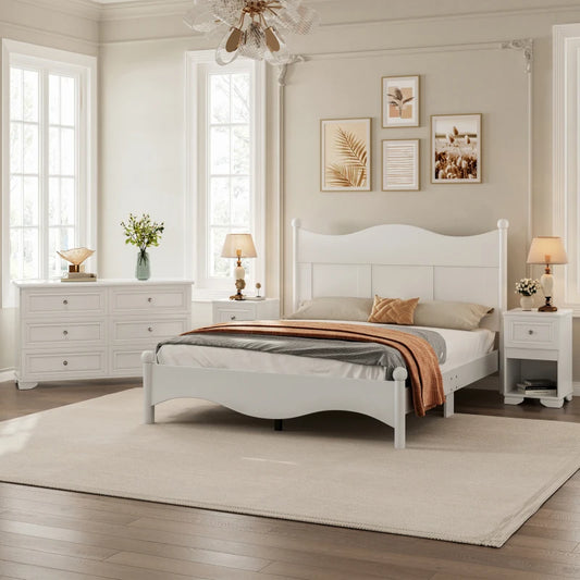 Retro Style 4 Piece Bedroom Set With Platform Bed Storage