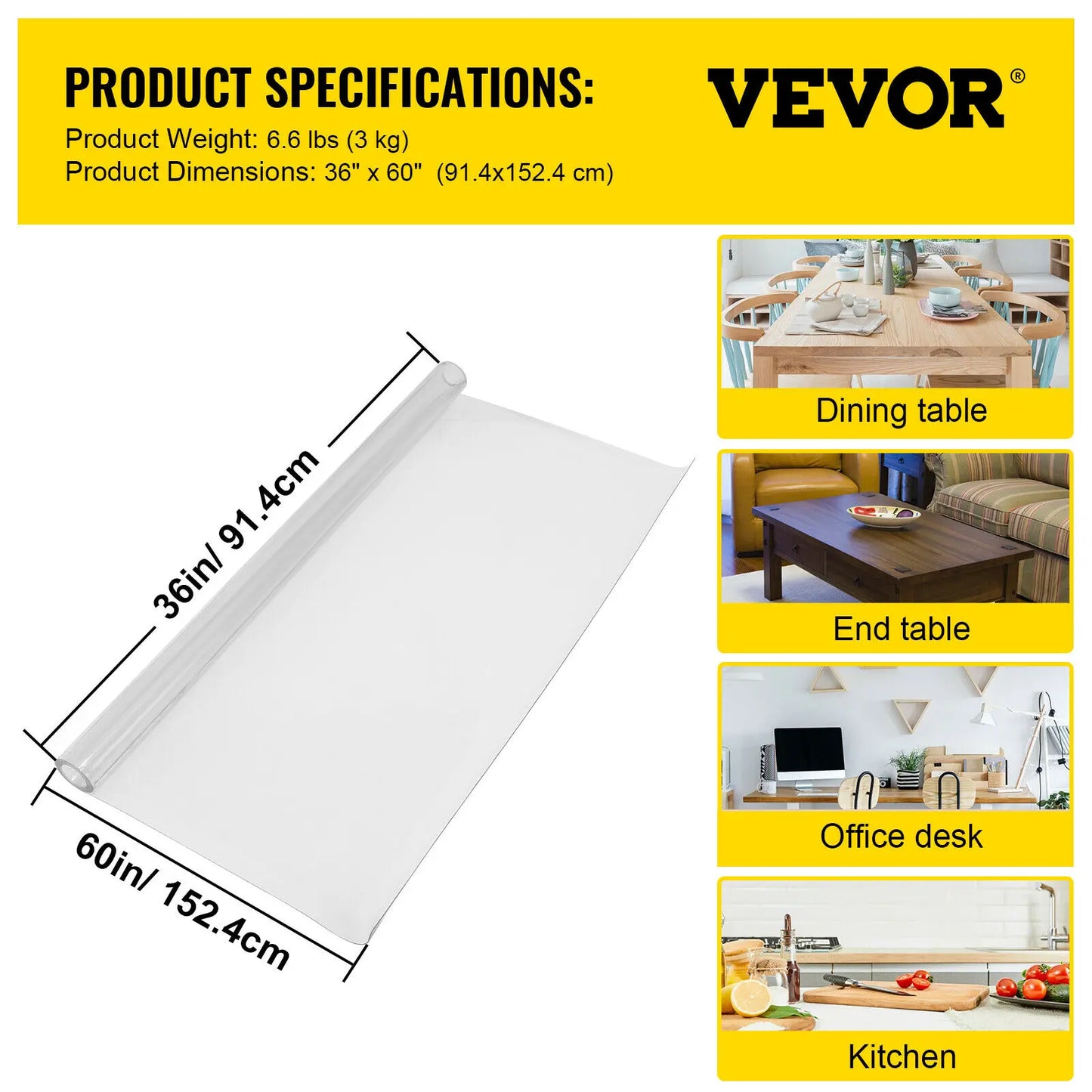 Transparent PVC Table Cloth Desk Protector Waterproof Oilproof For Dining