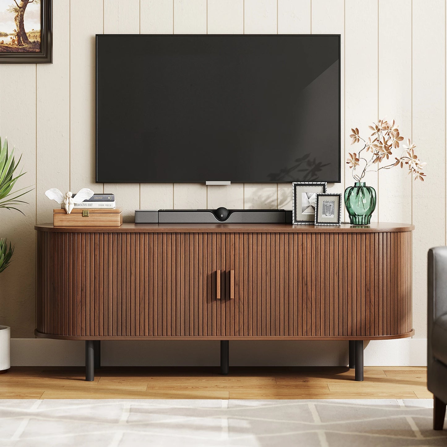 ONBRILL TV Stand With Power Outlet And Adjustable Shelves