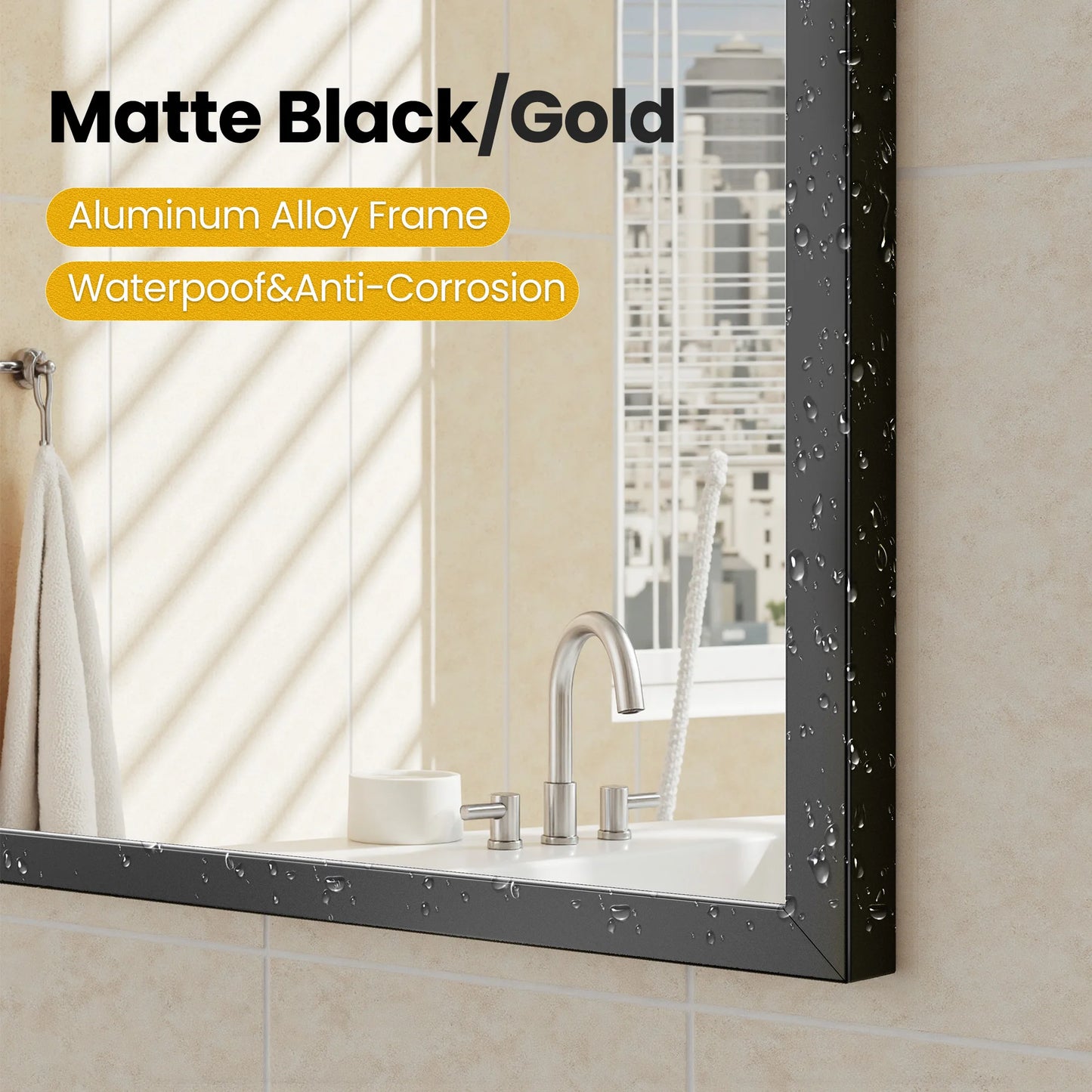 JHK Arched Mirror With Matte Metal Frame For Wall Mount