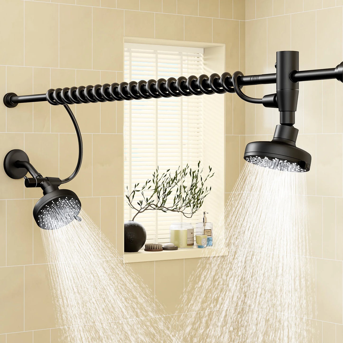 Tandem Dual Shower Head For Couples With Adjustable Slider High Pressure