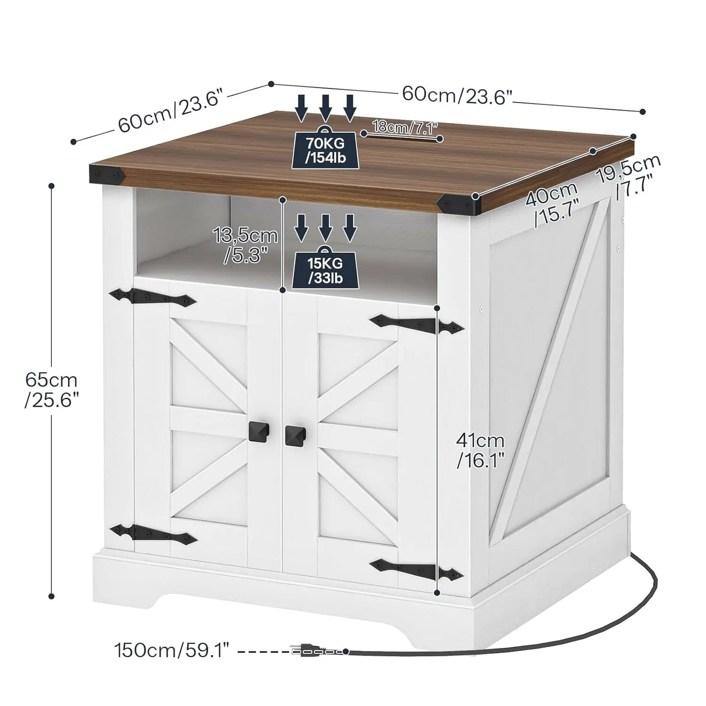 Farmhouse End Table With Charging Station For Living Room