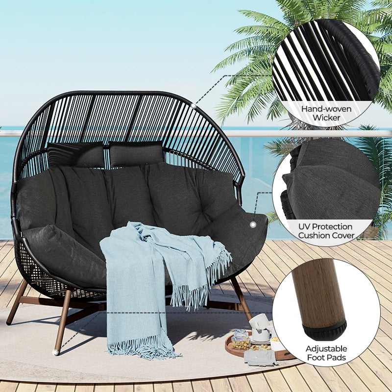 Grand Patio Outdoor Two-Person Wicker Egg Chair With Cushion