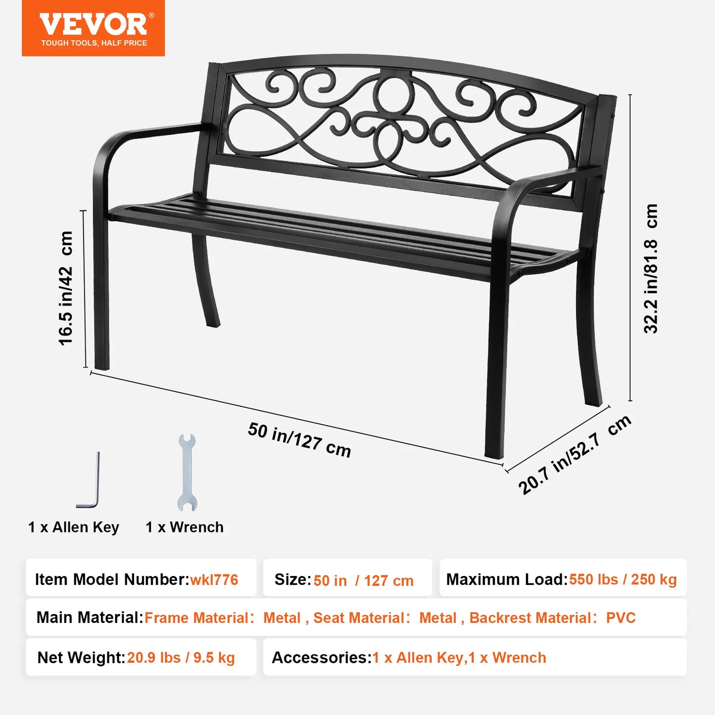 SucceBuy Outdoor Wood and Metal Garden Bench
