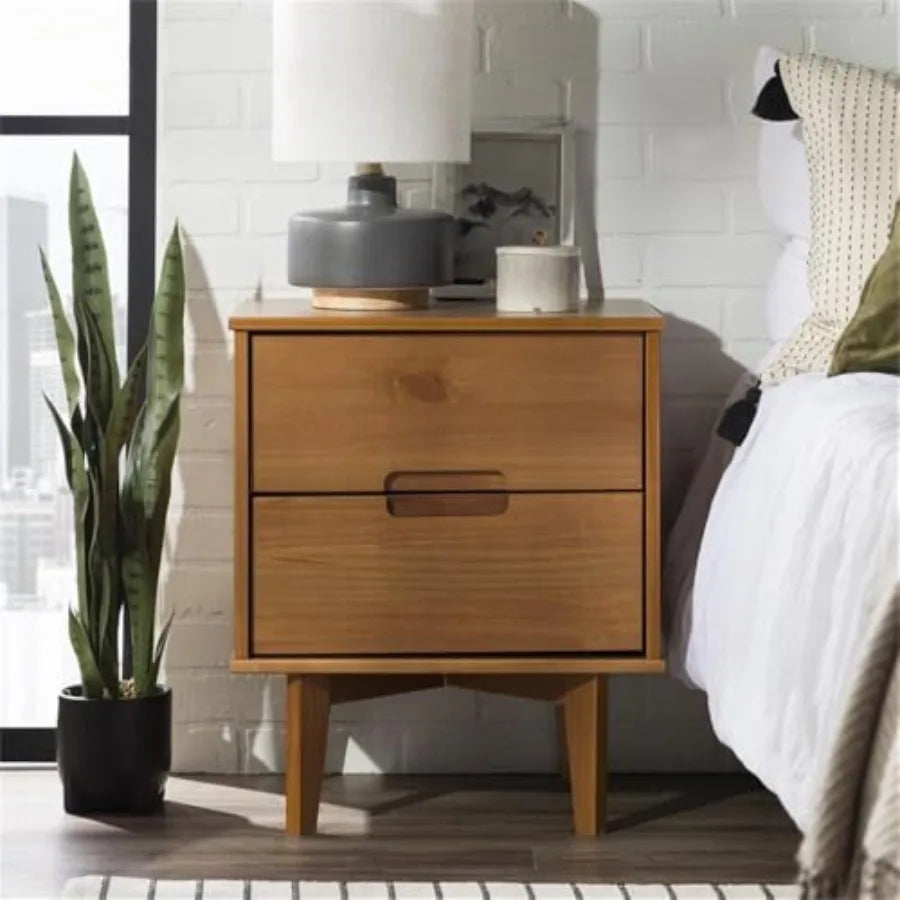 OLOEY Mid Century Modern Wood Nightstand With Grooved Handle Drawers