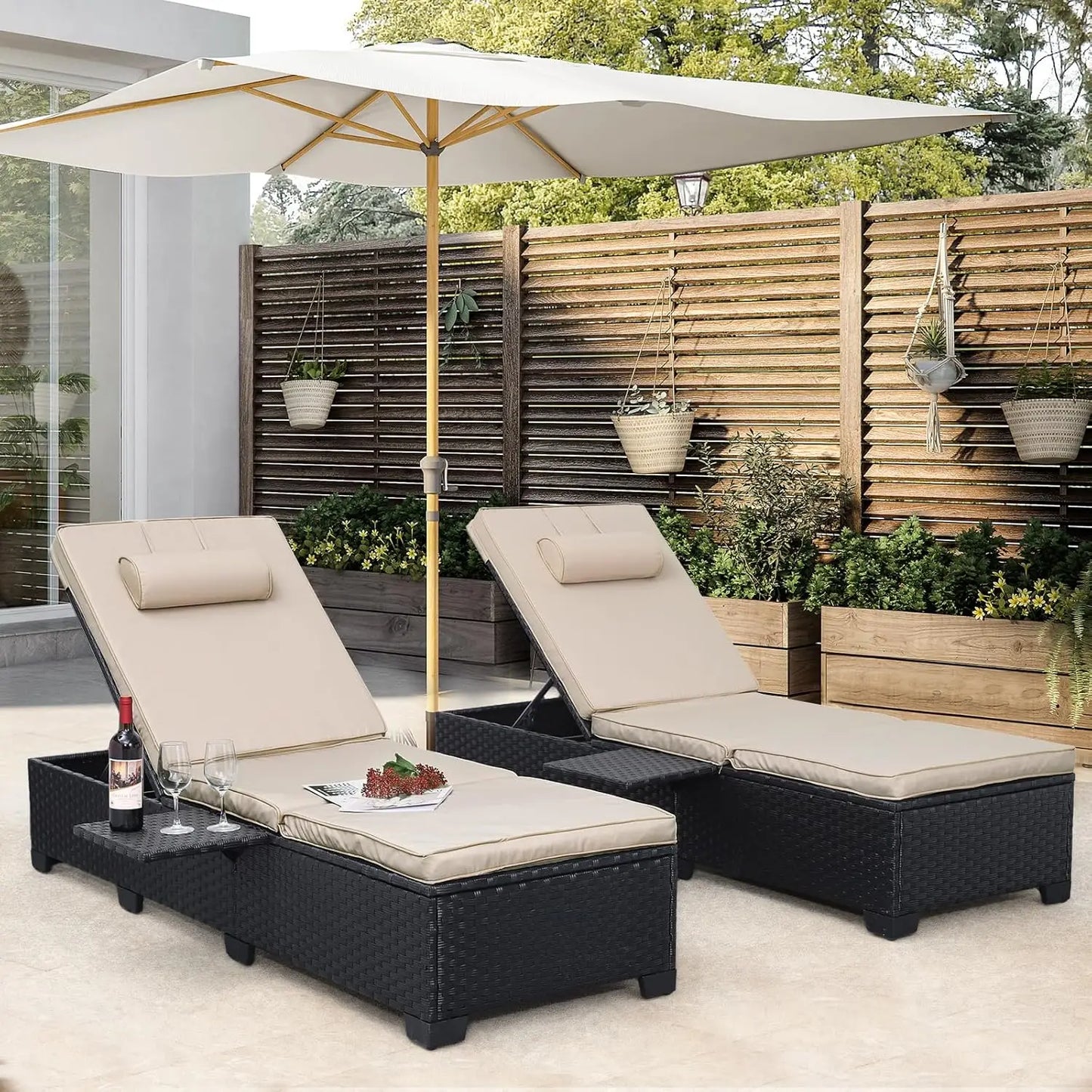 Outdoor Chaise Lounge Chairs Set Of 2 Wicker Recliners Adjustable