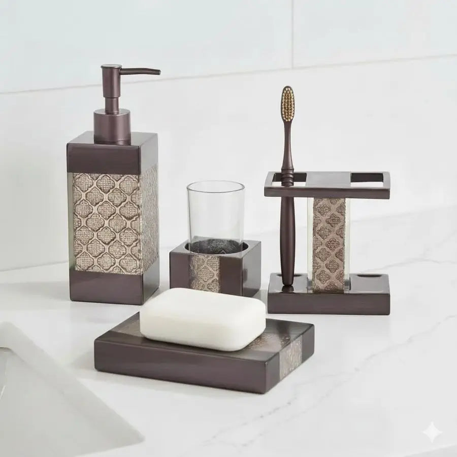 Dahlia Brown Resin Bathroom Accessories Set Luxury Decor