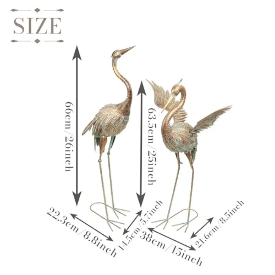 SHXI Garden Cranes Statues Set Of 2 Waterproof Metal Herons