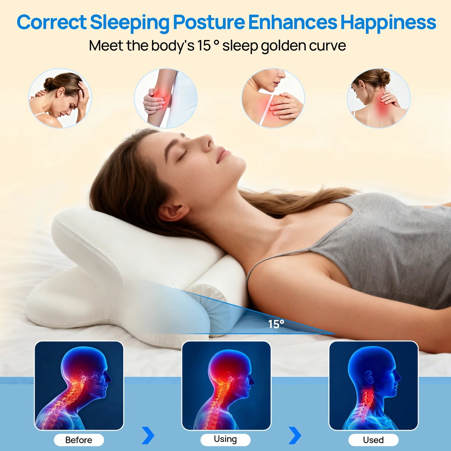 JHK Ergonomic Memory Foam Cervical Neck Pillow With Cooling Pillowcase