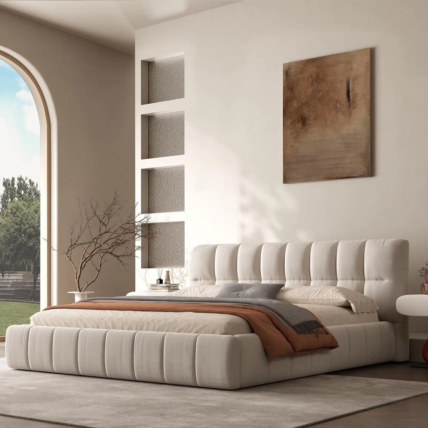 QWC Modern Cloud Platform Bed With Soft Headboard Fabric
