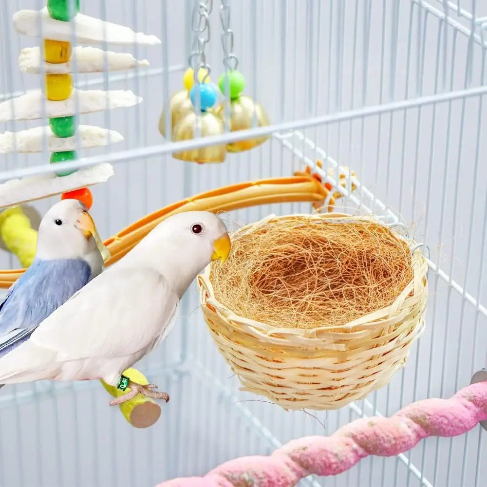 NONE Handwoven Bamboo Bird Nest Cage With Hook For Small Parrots Pack Of 4