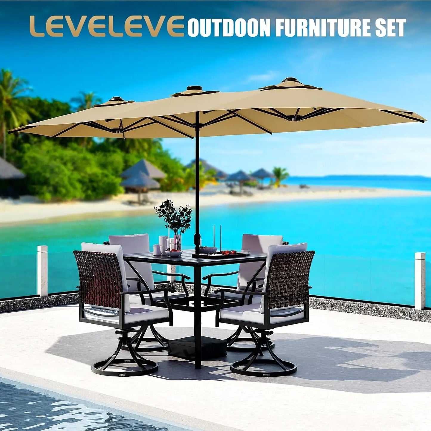 Rectangular Outdoor Double Sided Market Patio Umbrella With Base