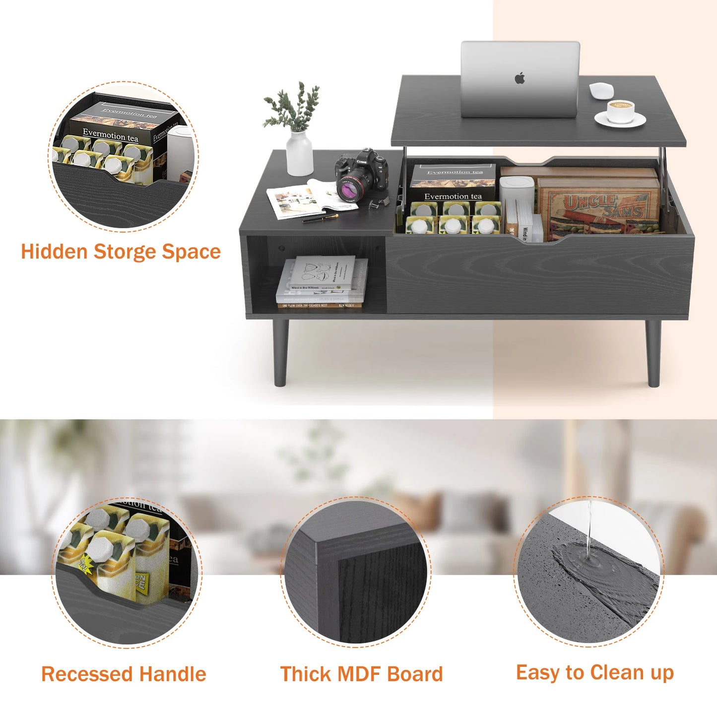 JHK Lift Top Coffee Table with Storage and Easy Lift