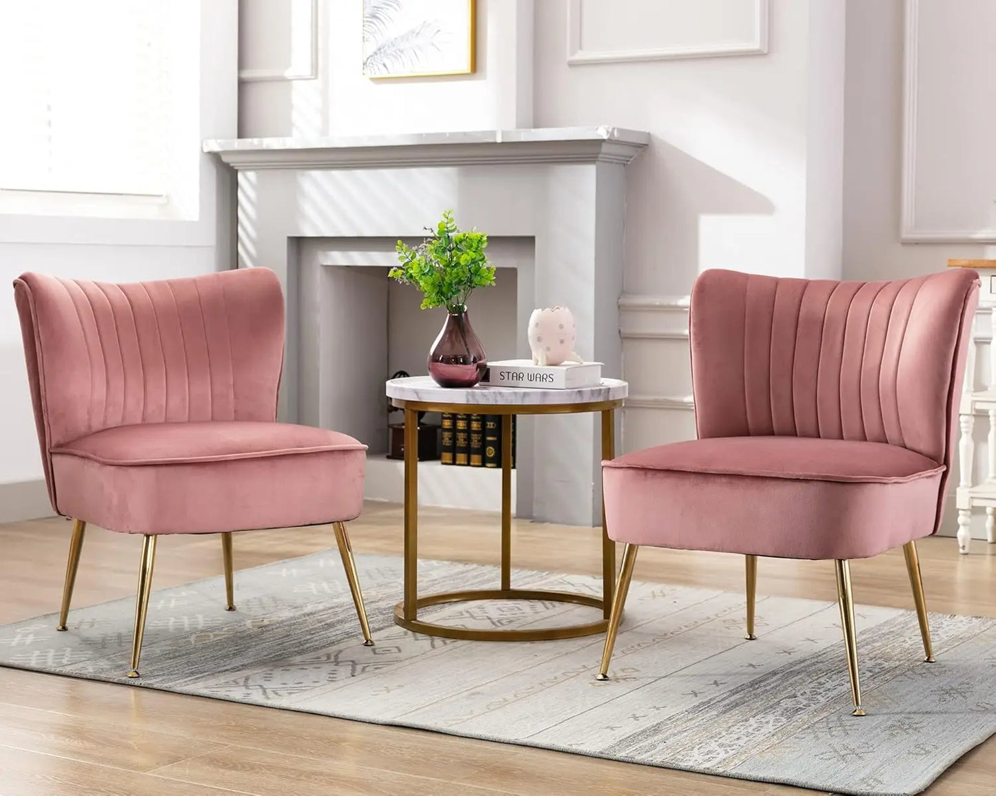 Velvet Accent Chair Set Of 2 Armless Slipper Mid Century