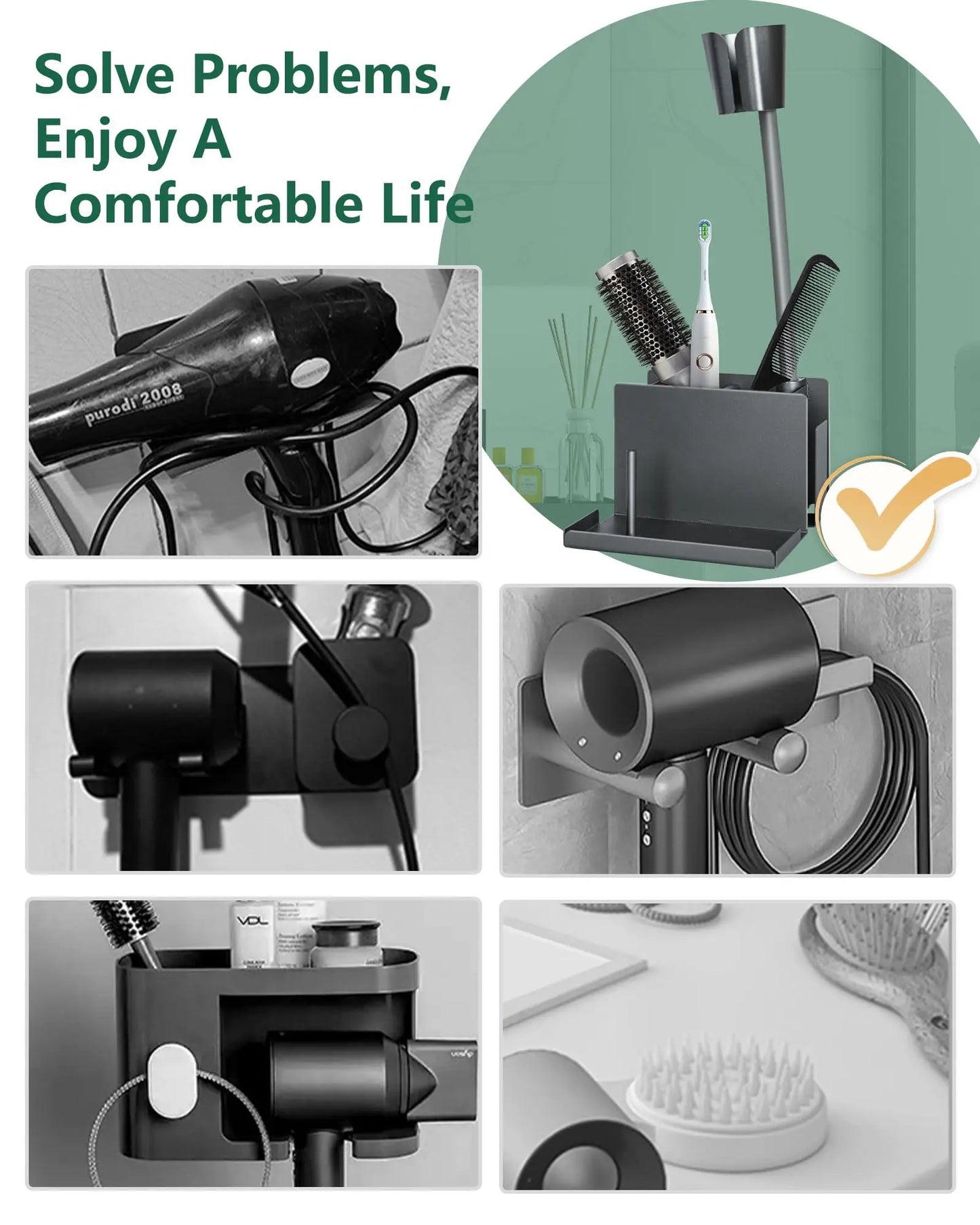 Hair Tool Organizer Wall Mounted Hair Dryer Holder