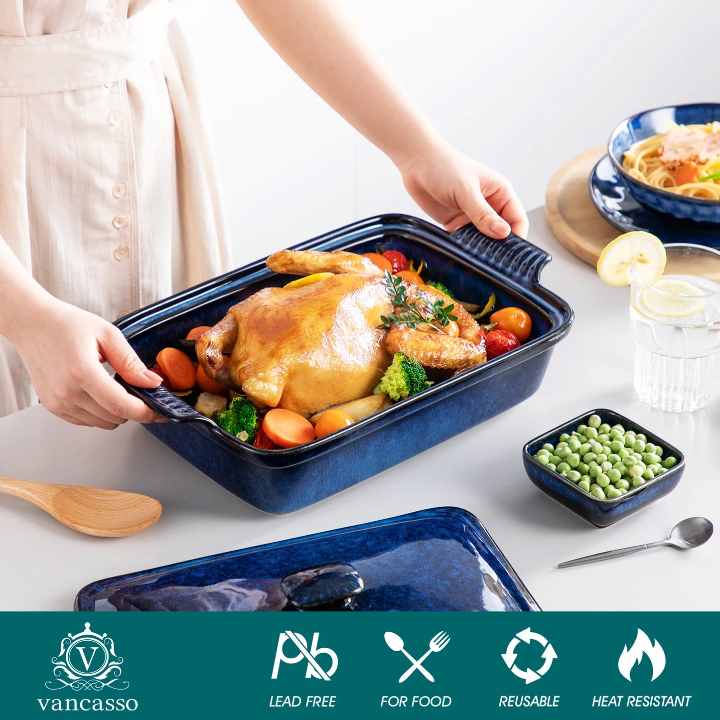 Starry Casserole Baking Dish With Lid Stoneware Microwave Safe