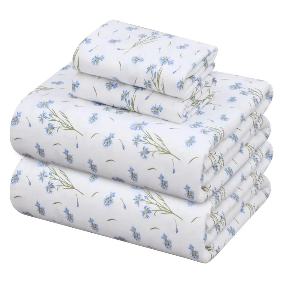 Flannel Sheets Set 100 Cotton Double Brushed Breathable All Seasons