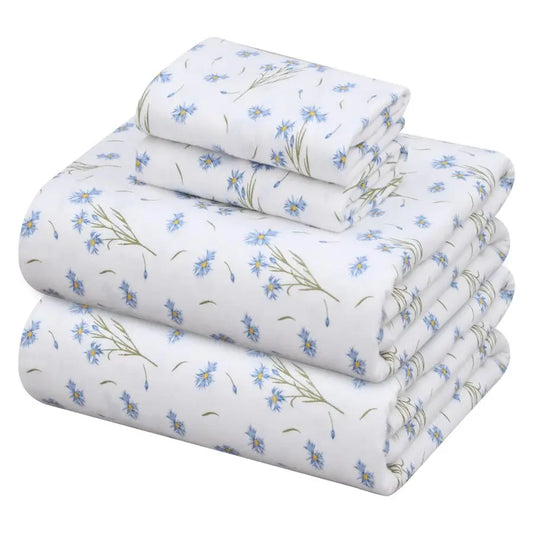 Flannel Sheets Set 100 Cotton Double Brushed Breathable All Seasons