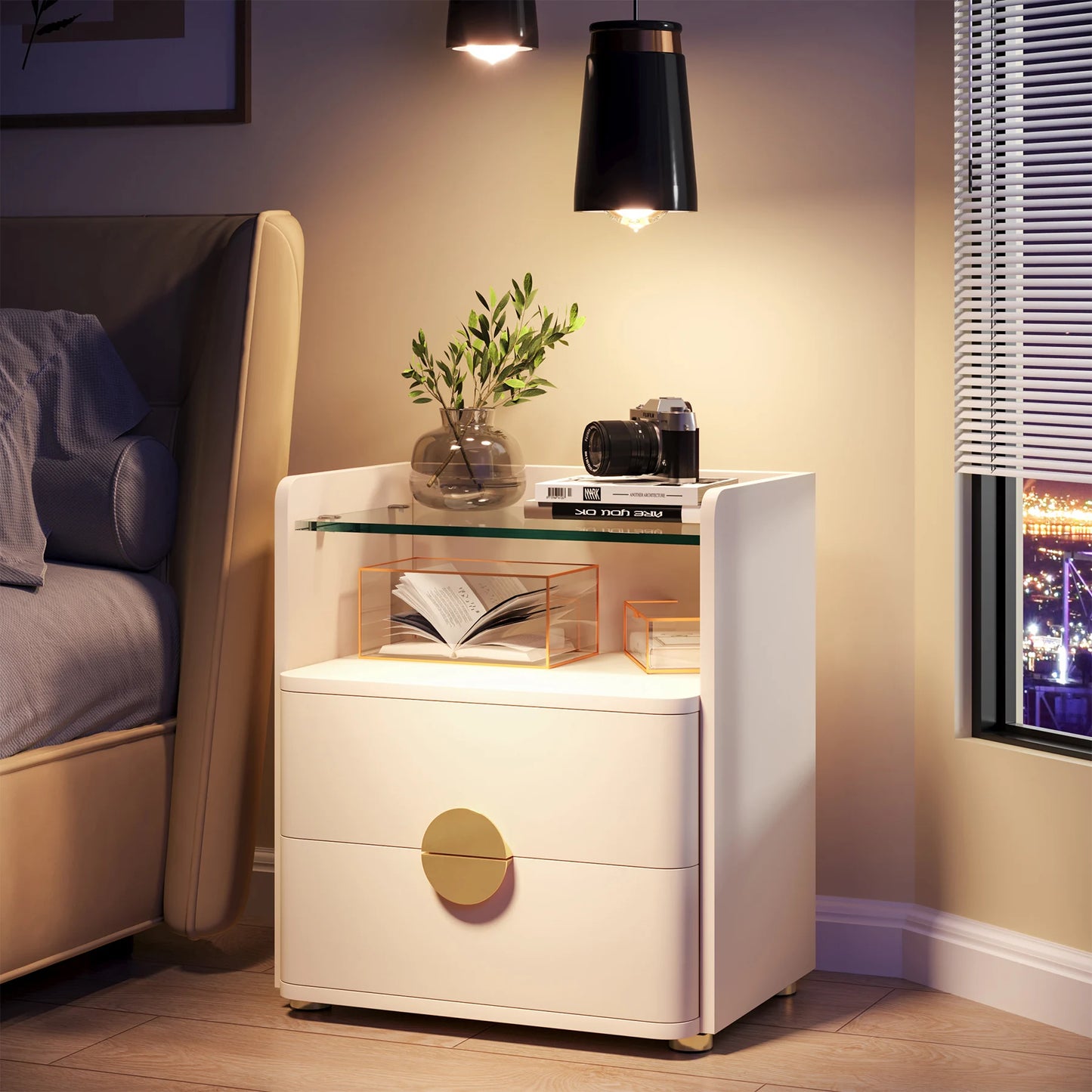 Tribesigns Nightstand 2 Drawer Modern Bedside Table Open Storage