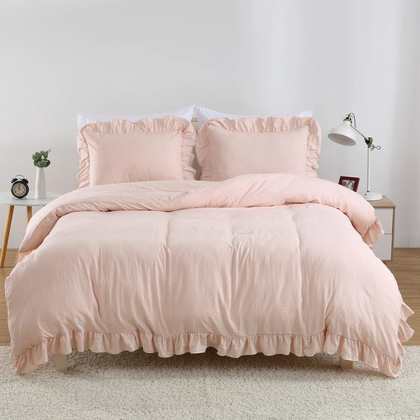 Lotus Leaf Edge Duvet Cover Set Polyester Bedding 3 Piece