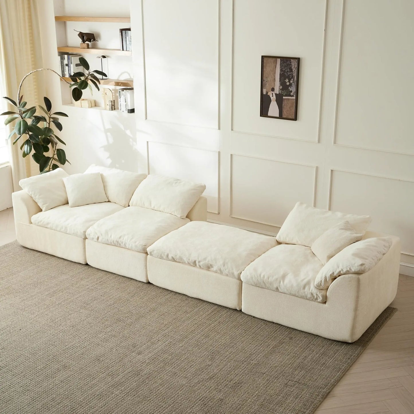 YeflixvrauCN Modern Cloud Chenille L-Shaped Sofa With Ottoman