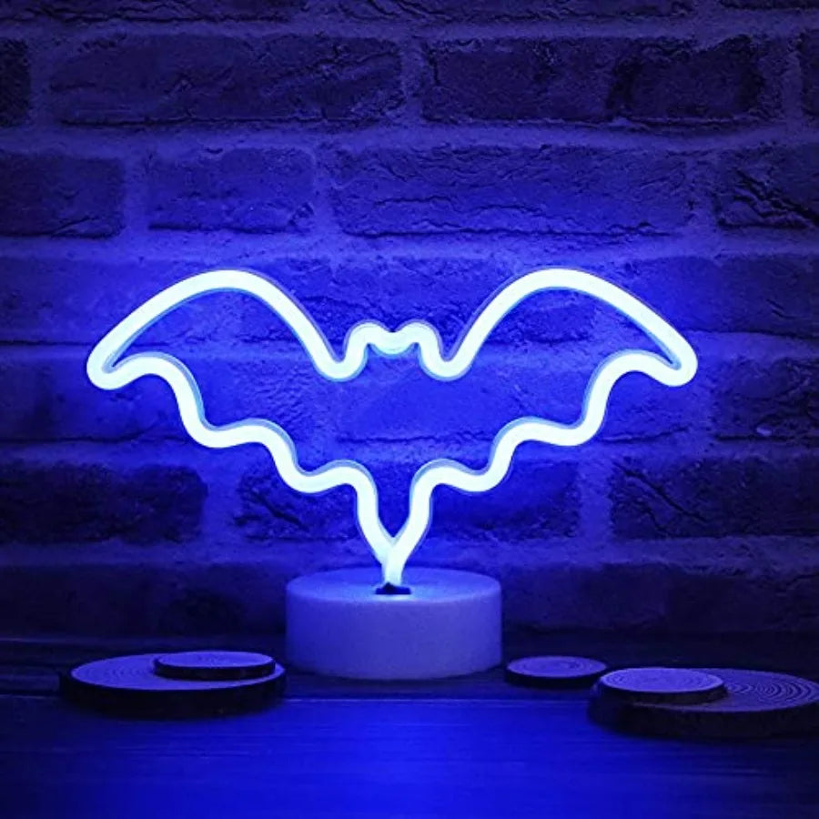 LED Neon Bat Lights Bat Shaped Sign Night Light Battery Operated
