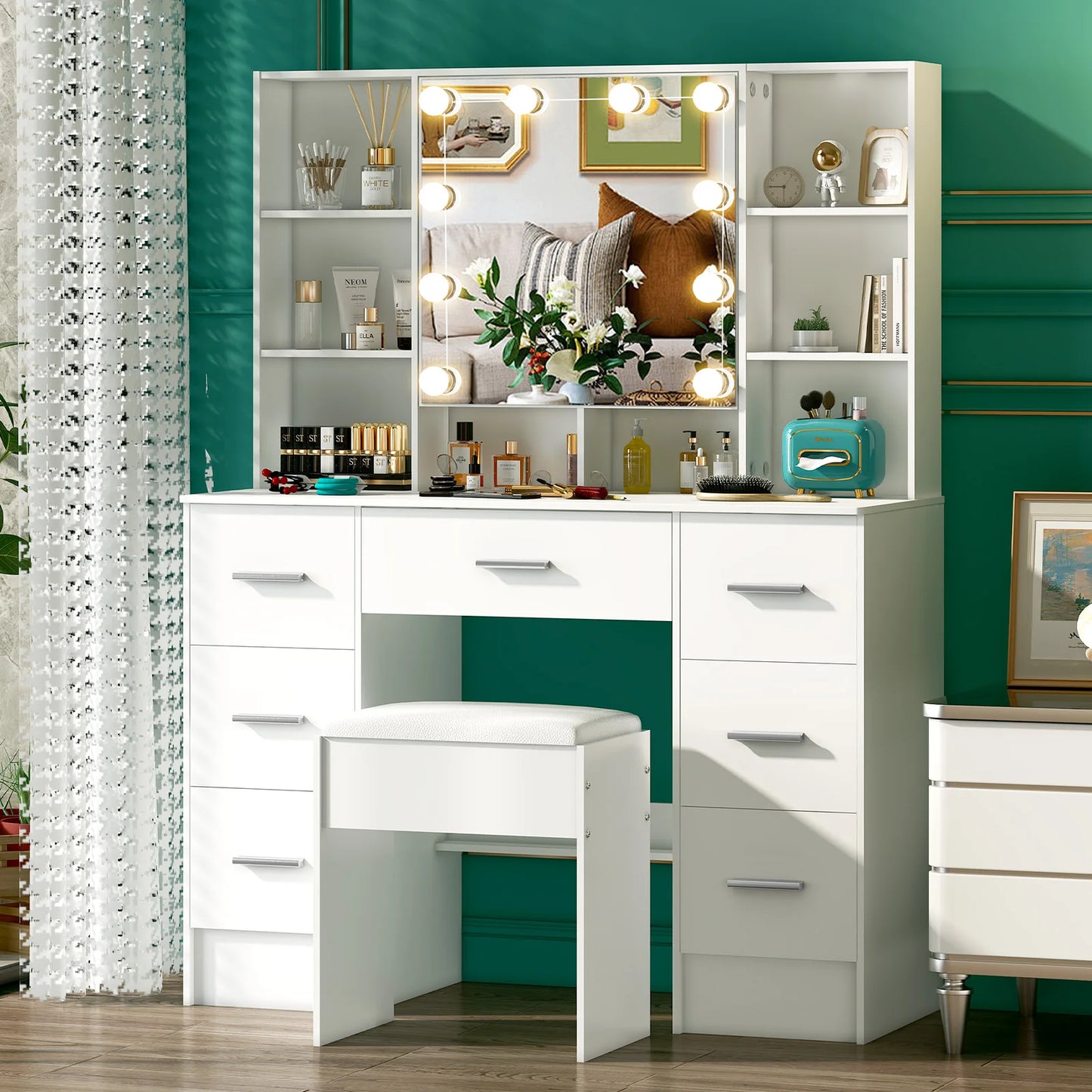 Onesaimei Minimalist Natural Wood Vanity With Lighted Mirror And Storage