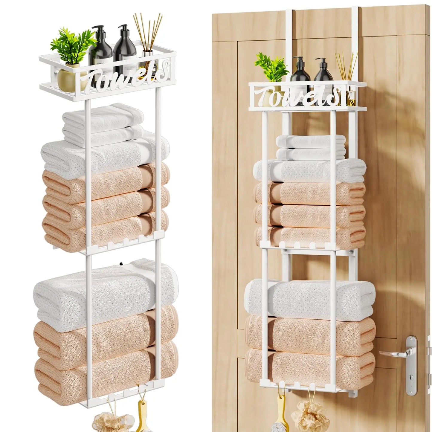 XIUWO 3 Tier Towel Rack Over Door Wall Mount Organizer