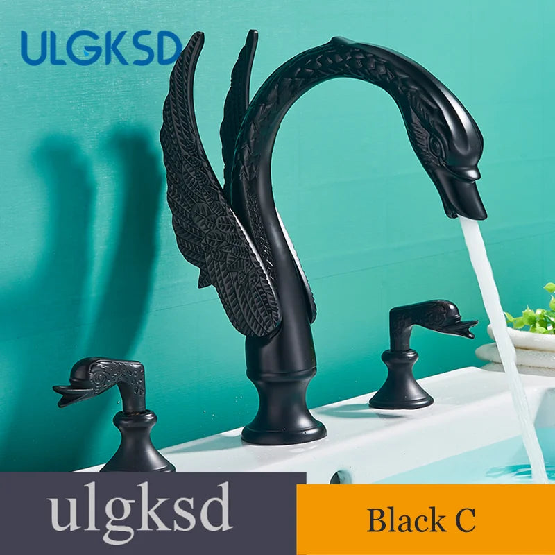 Ulgksd Swan Shape Bathroom Faucet With Crystal Handles Hot Cold