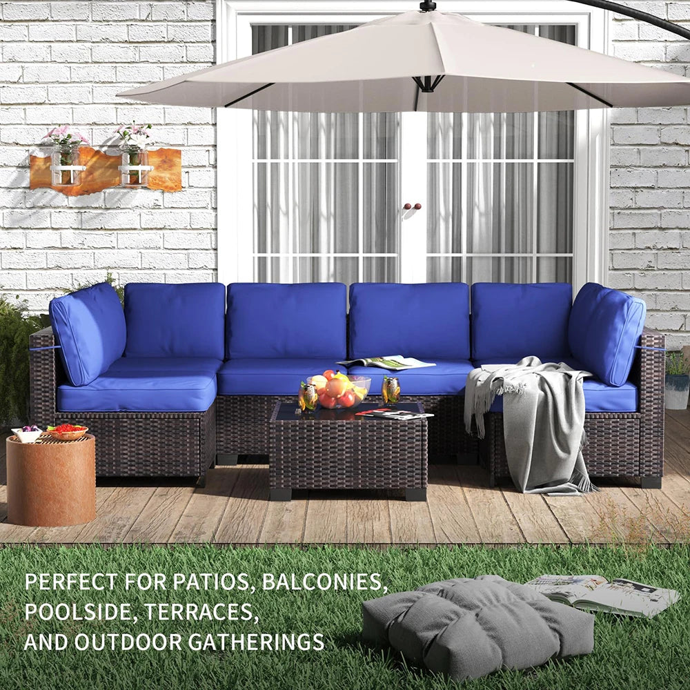 HiMISS 7-Piece PE Rattan Patio Set With Cushions Coffee Table