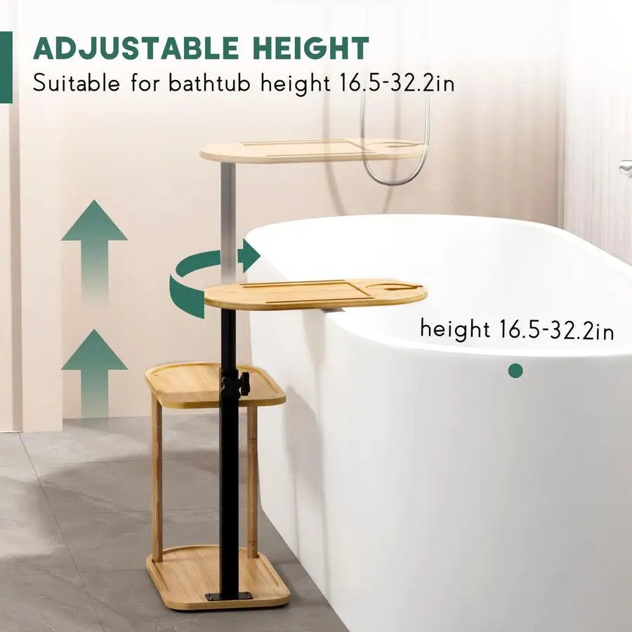 Freestanding Bamboo Bath Tub Tray Table Caddy Bathroom Organizer