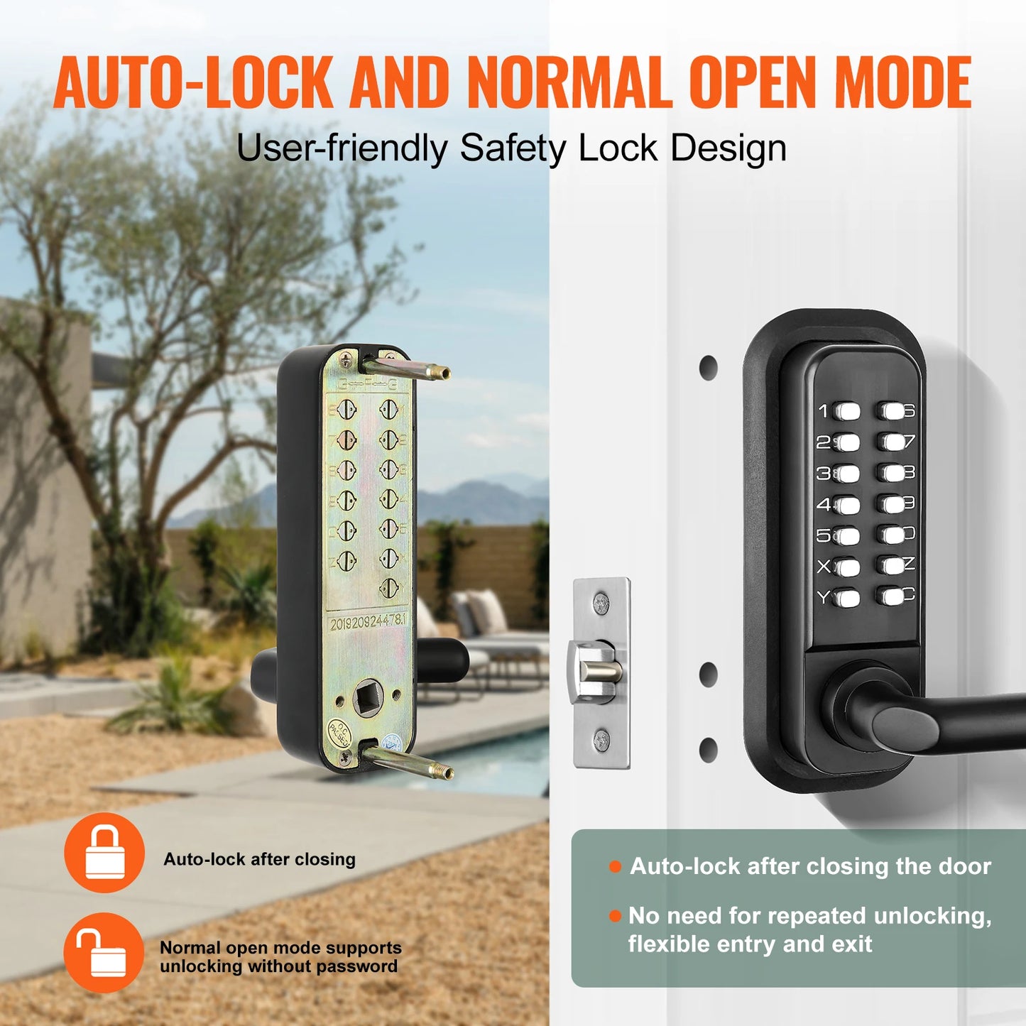 Mechanical Keyless Entry Door Lock With 14 Digit Keypad
