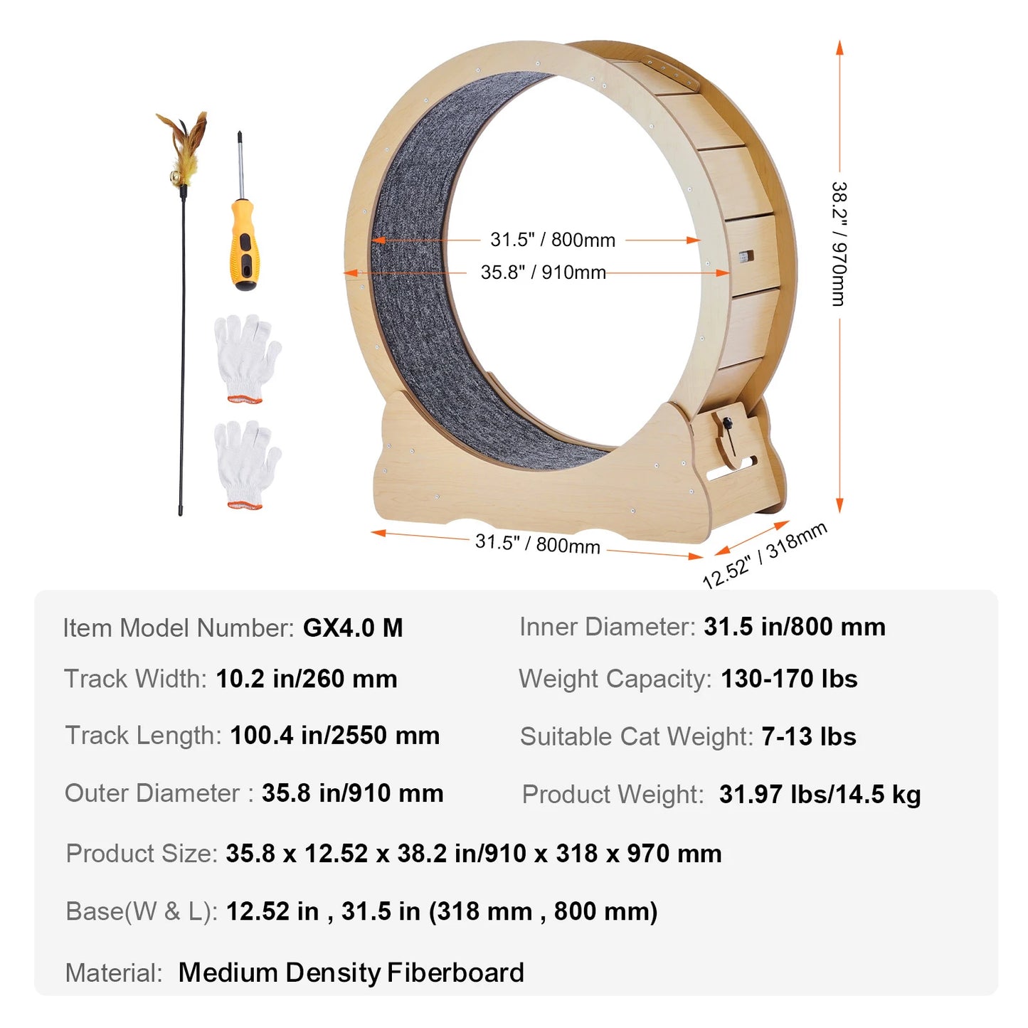 SucceBuy Wooden Cat Exercise Wheel For Indoor Running And Play