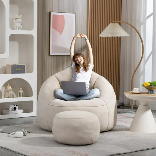 Beanbag Chair and Footstool Foam Couch for Living Rooms