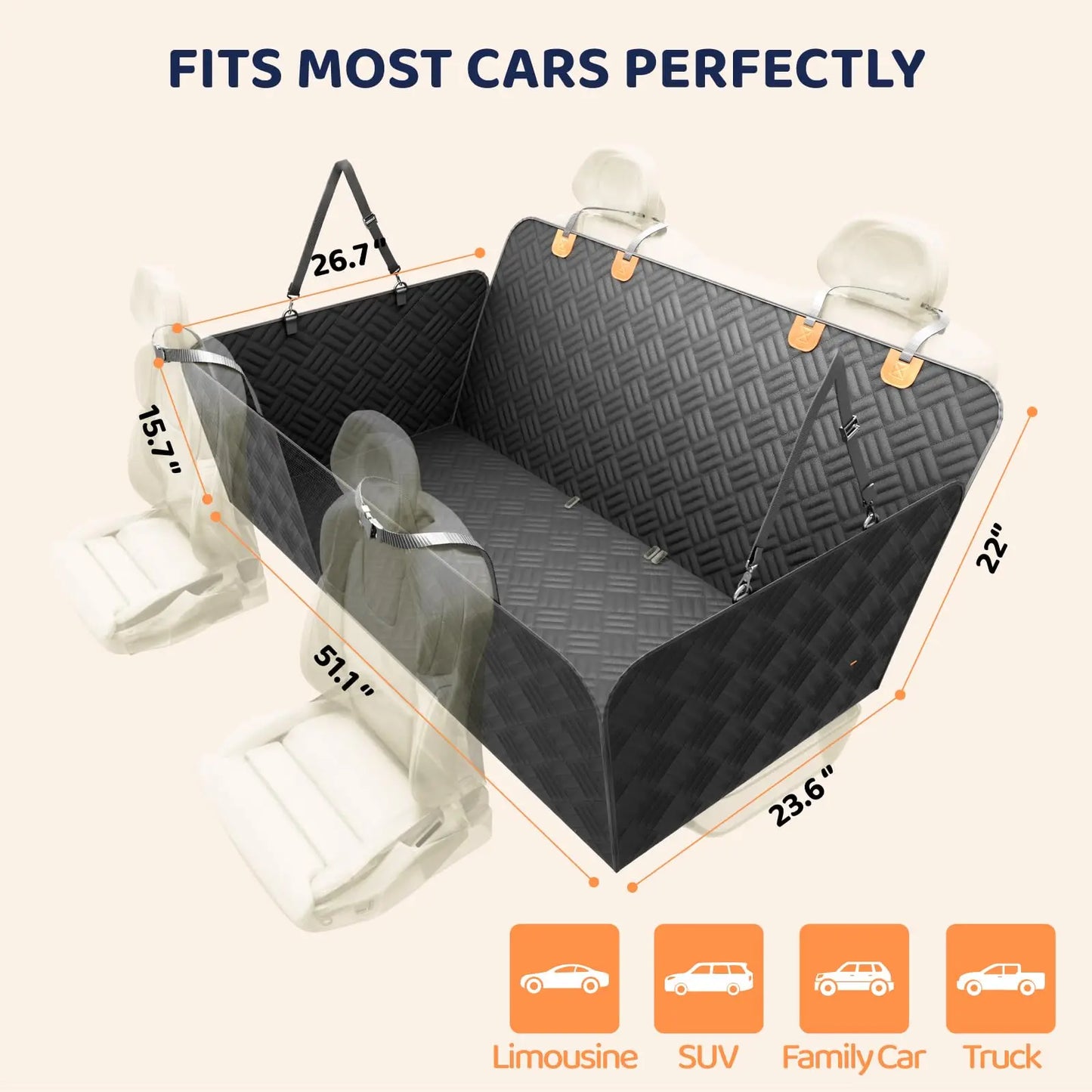 NONECN Car Rear Seat Dog Cover with Washable Extender
