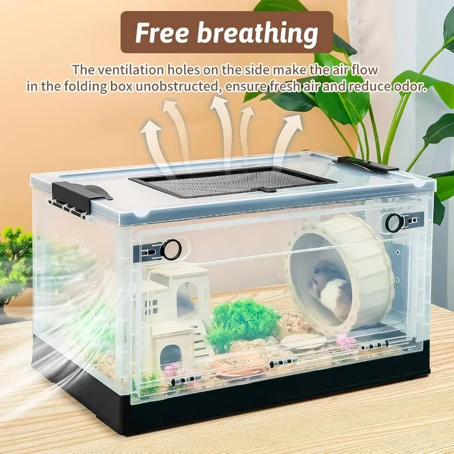 Portable Foldable Hamster Cage With Wheels Castle Habitat