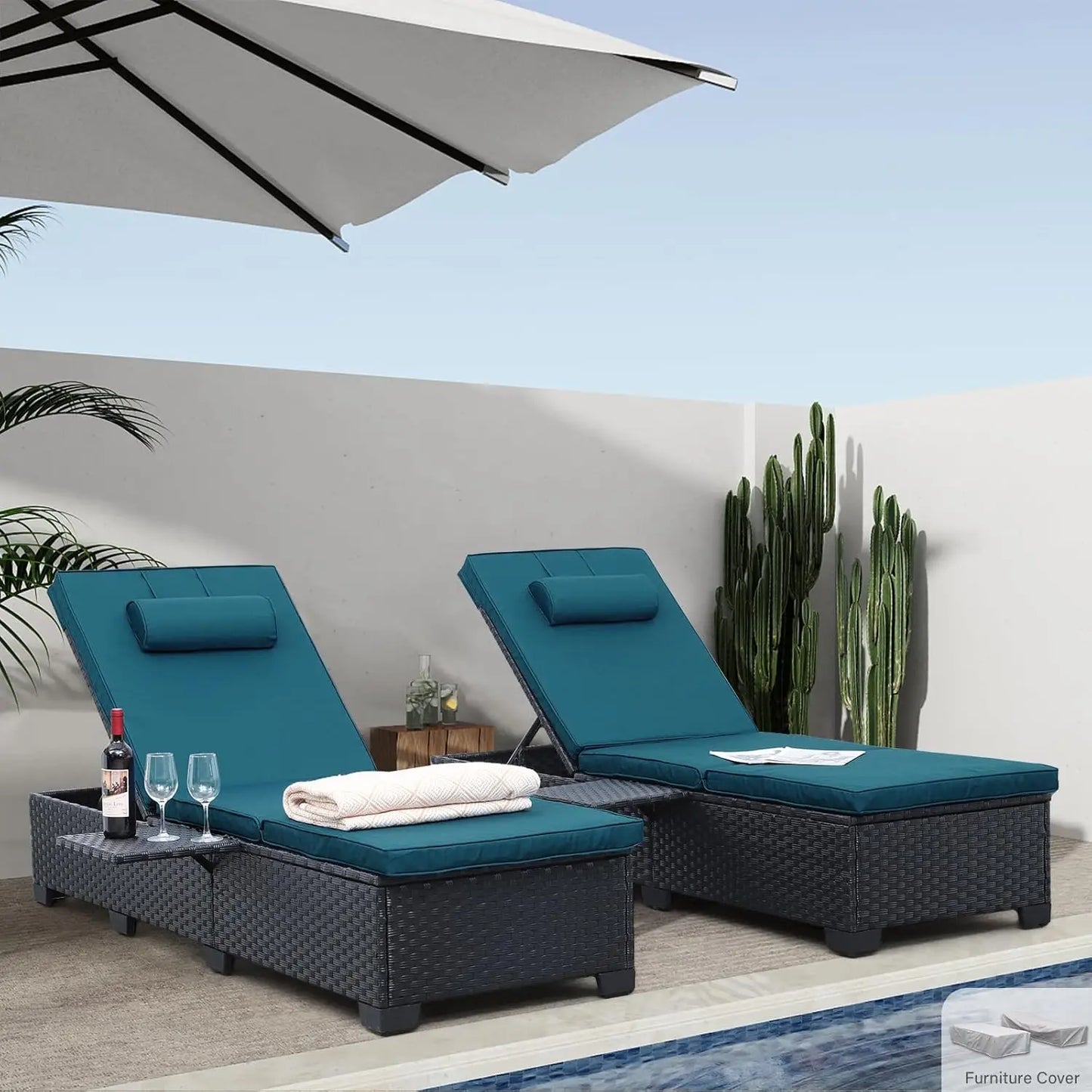 Outdoor Chaise Lounge Chairs Set Of 2 Wicker Recliners Adjustable