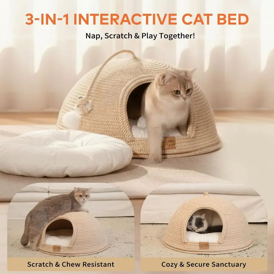 Cat Cave Bed Indoor Cat House With Washable Cushion