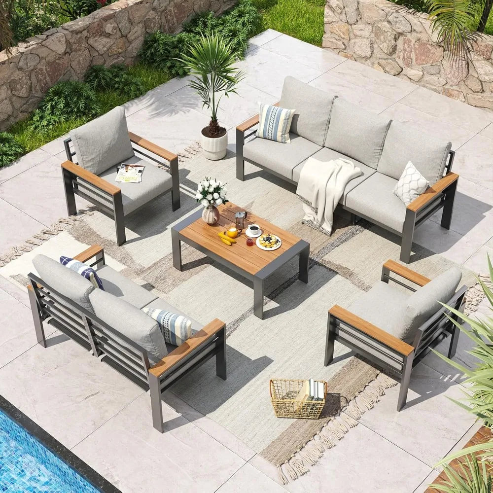 Aluminum Outdoor Patio Furniture Set 7 Seats Cushions And Table