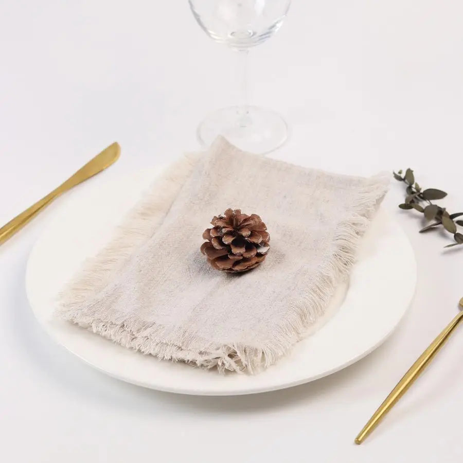 Cloth Napkins with Fringe,18 x 18 Inches Cotton Linen Napkins Set of 12 Versatile Handmade Square Rustic Fringe Napkins for Dinn