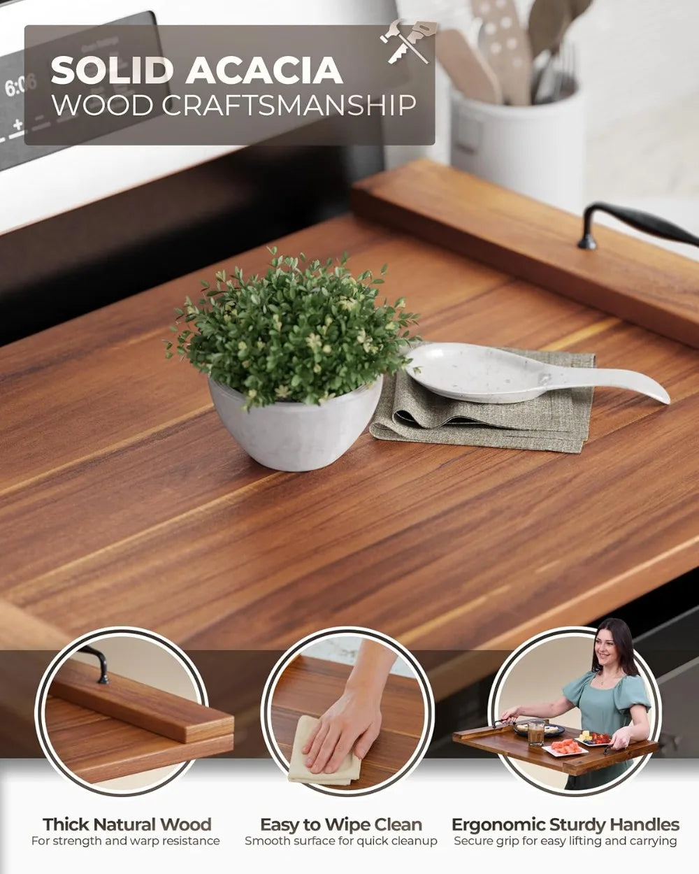 Acacia Wood Noodle Board Stovetop Cover For Gas And Electric