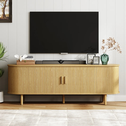 ONBRILL TV Stand With Power Outlet And Adjustable Shelves